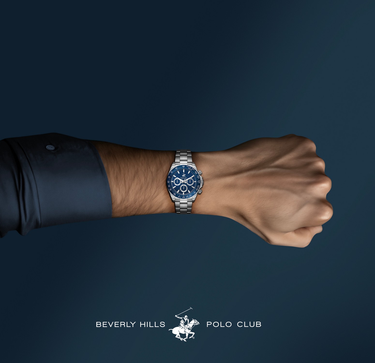 BEVERLY HILLS POLO CLUB  Мужские часы, кварцевый механизм, сталь, 42 мм