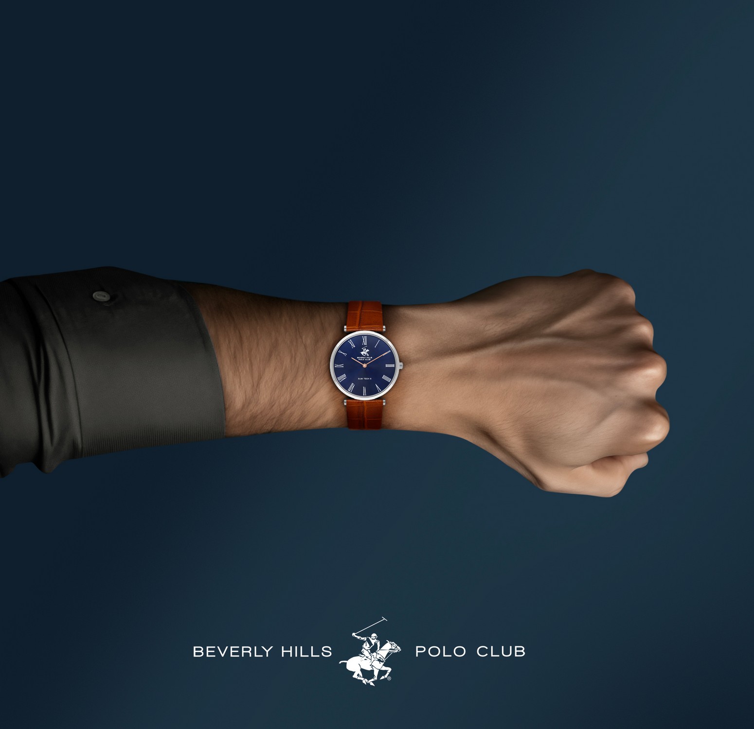 BEVERLY HILLS POLO CLUB  Мужские часы, кварцевый механизм, сталь, 39 мм