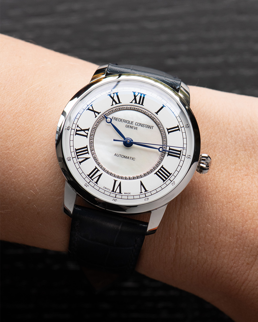 FREDERIQUE CONSTANT  Женские швейцарские часы, автоматический механизм, сталь, 38,5 мм