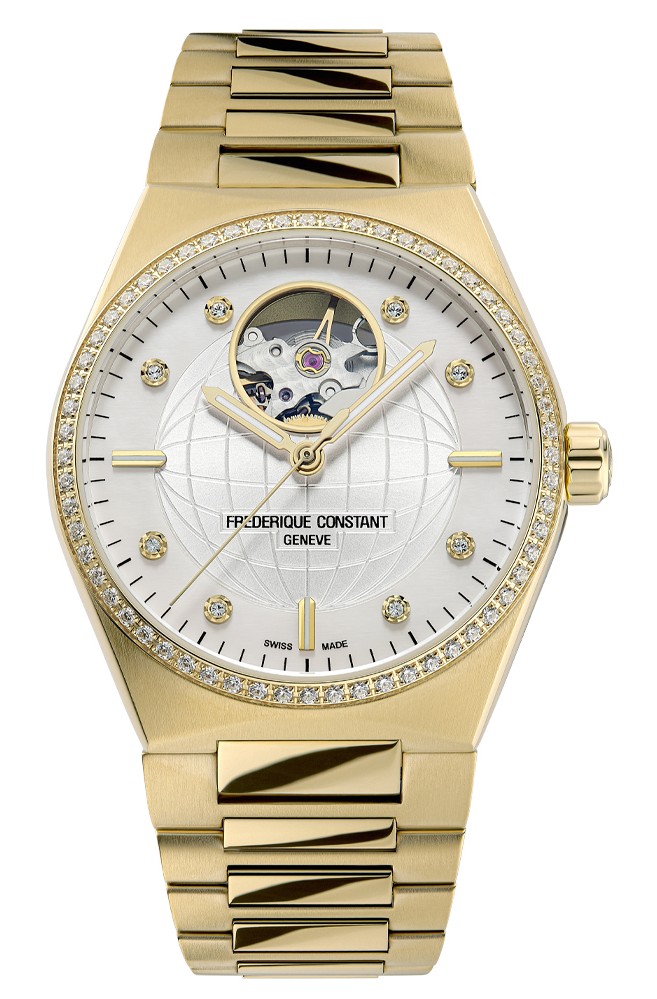 FREDERIQUE CONSTANT  Женские швейцарские часы с автоматическим механизмом, 34 мм. 
Стальной браслет с желтой позолотой, дополнительный белый каучуковый ремешок