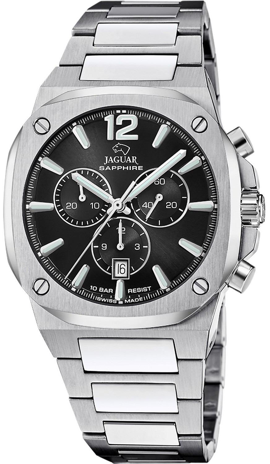 JAGUAR  Мужские швейцарские часы, кварцевый механизм, сталь, 43*43 мм