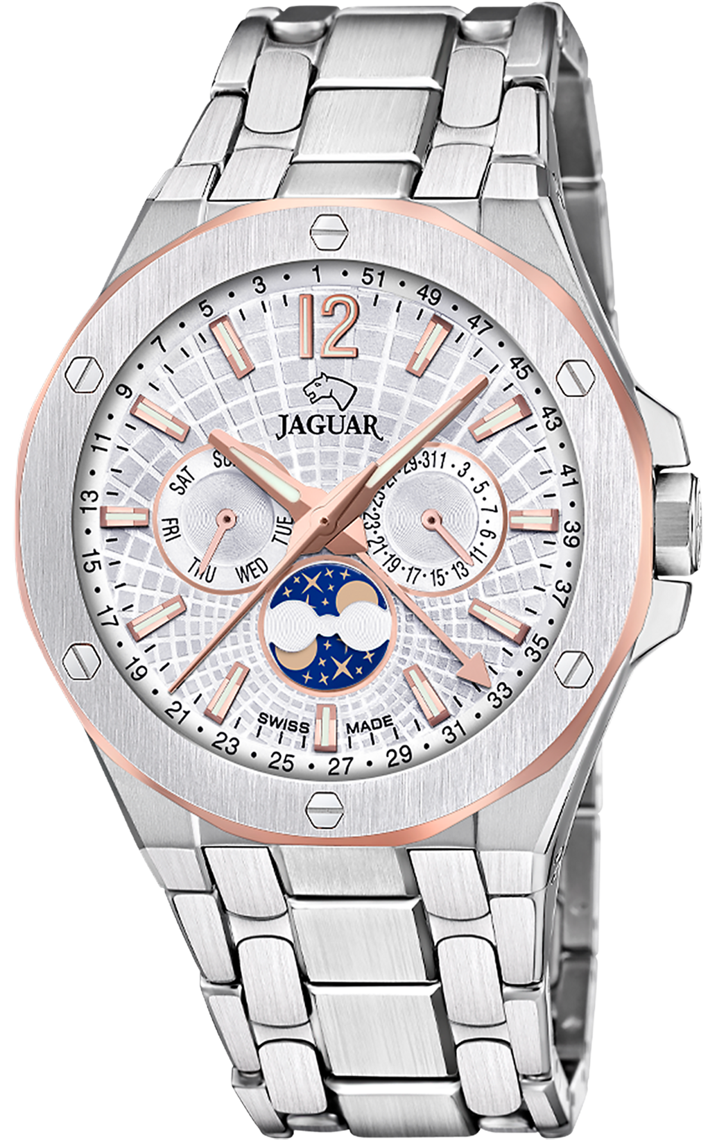 JAGUAR  Мужские швейцарские часы, кварцевый механизм, сталь, 44 мм