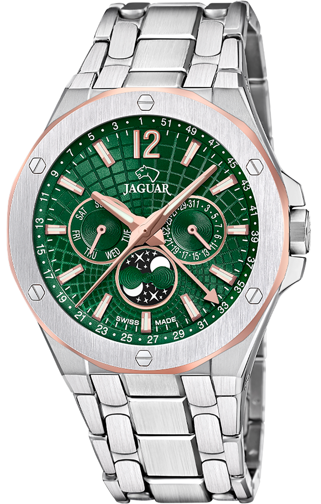 JAGUAR  Мужские швейцарские часы, кварцевый механизм, сталь, 44 мм