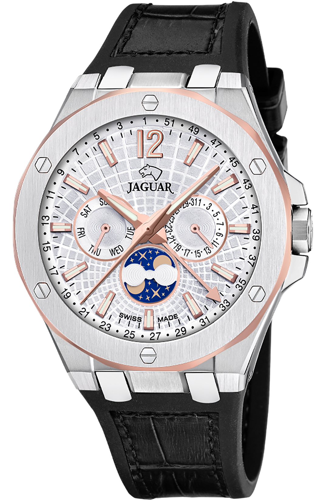JAGUAR  Мужские швейцарские часы, кварцевый механизм, сталь, 44 мм