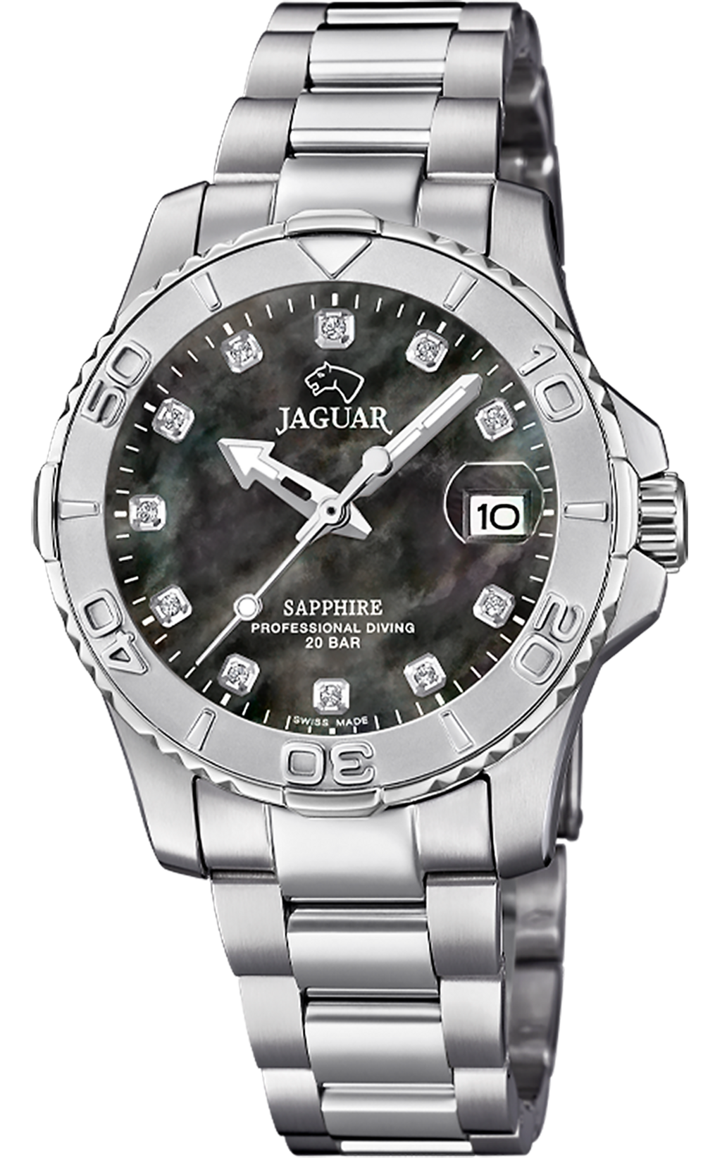 JAGUAR  Женские швейцарские часы, кварцевый механизм, сталь, 34 мм