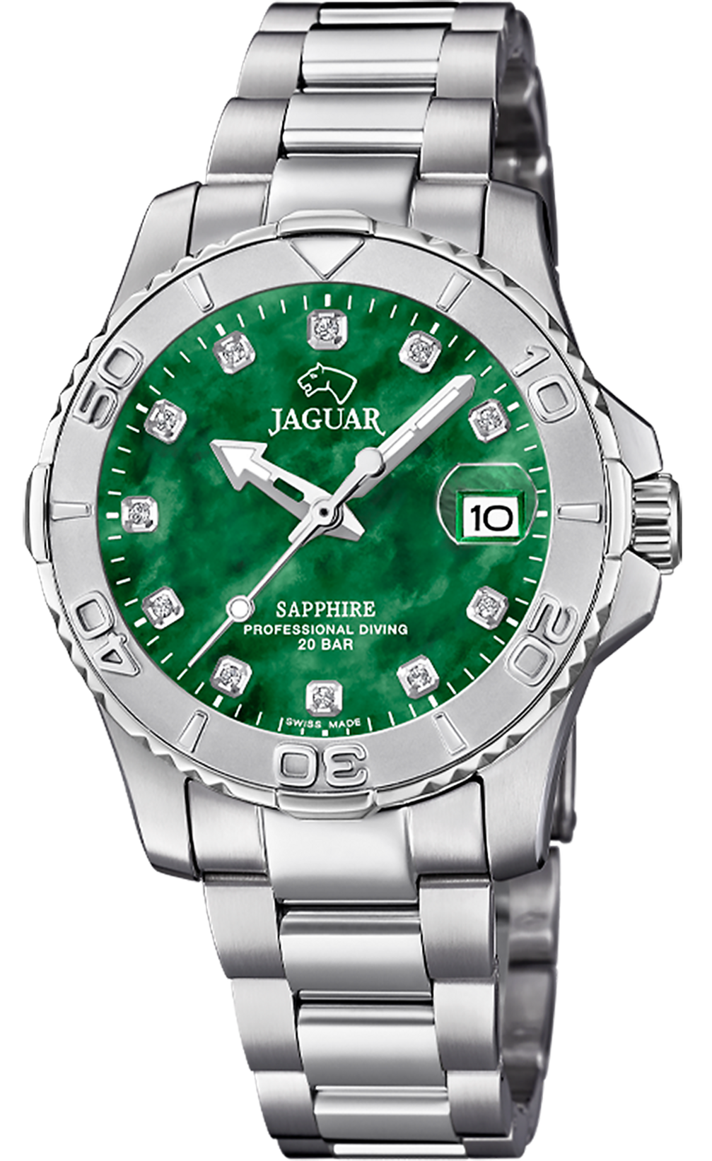 JAGUAR  Женские швейцарские часы, кварцевый механизм, сталь, 34 мм