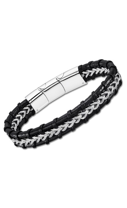 Men Basic Браслет(LS2198-2/1) Мужской кожаный браслет Lotus с вставками из стали