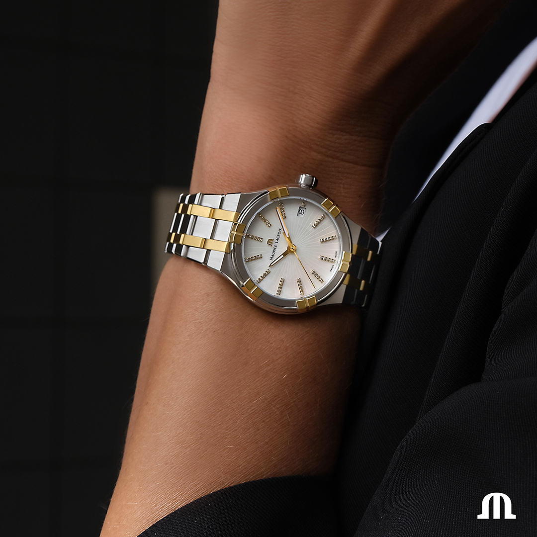 MAURICE LACROIX AIKON QUARTZ  швейцарские часы, кварцевый механизм, сталь с покрытием, 35 мм