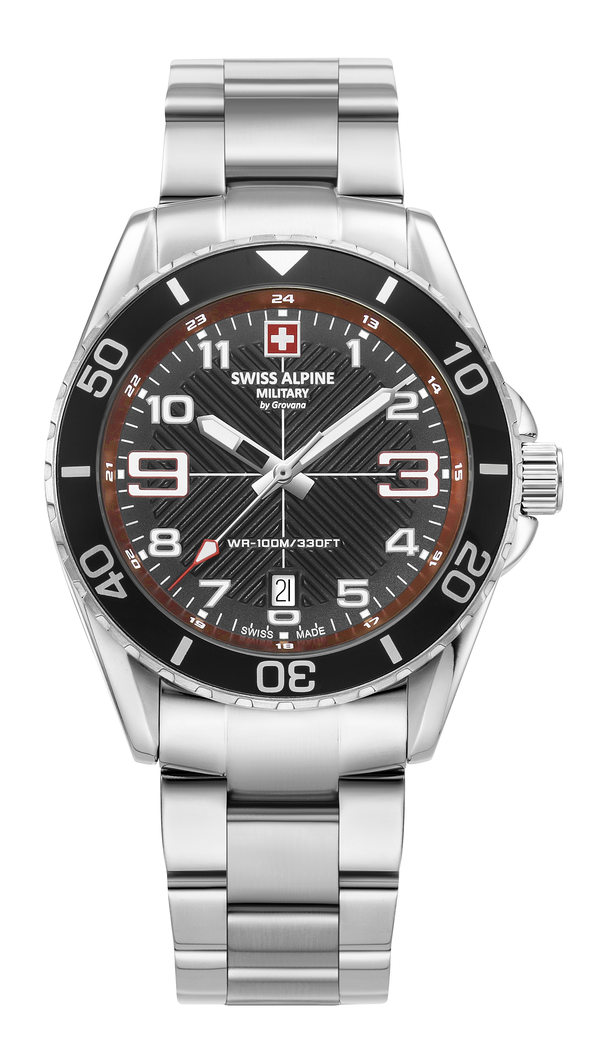 SWISS ALPINE MILITARY   швейцарские часы, кварцевый механизм, сталь, 42 мм
