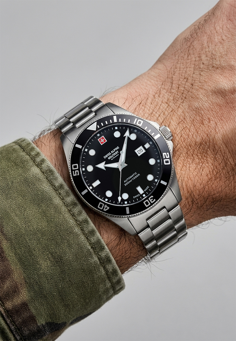 SWISS ALPINE MILITARY  Мужские швейцарские часы, автоматический механизм, сталь, 44 мм