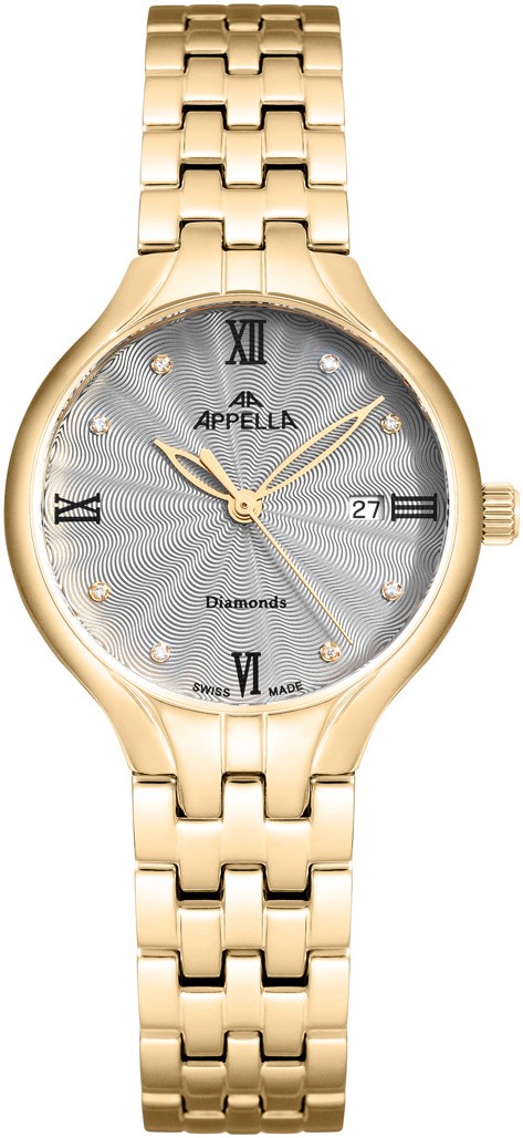 Женские часы Appella Diamond Band L50000.1187DQ Женские швейцарские часы, кварцевый механизм, сталь с покрытием, 30 мм