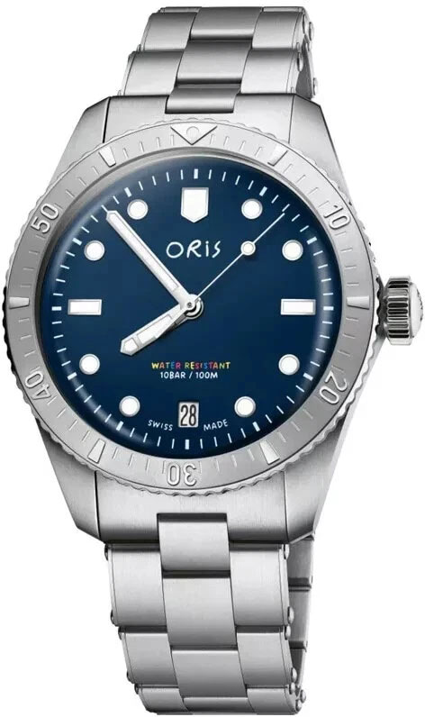 Мужские часы Oris Divers 01 733 7771 4085-Set Мужские швейцарские часы, автоматический механизм, сталь, 38 мм