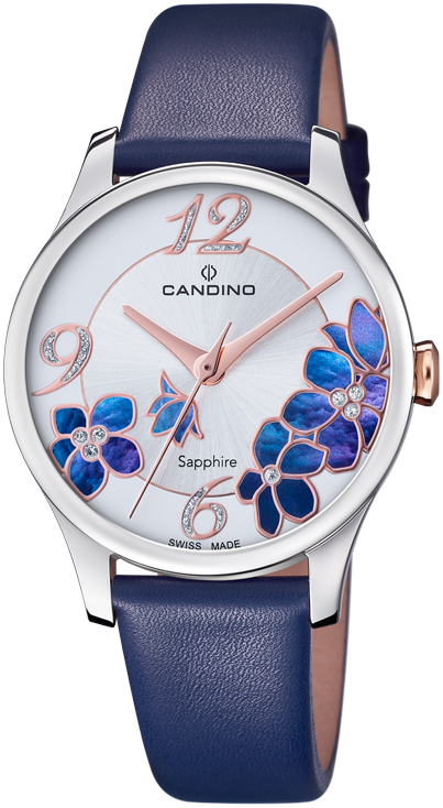 Женские часы Candino Lady Elegance Flowers C4720/5 Женские швейцарские часы, кварцевый механизм, сталь, 33,5 мм