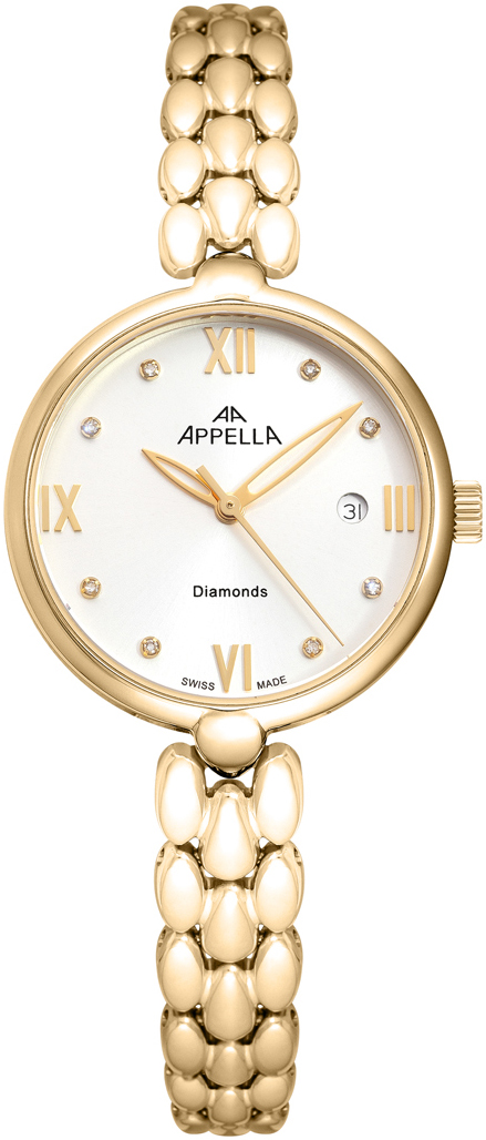 Женские часы Appella Diamond Band L50007.1183DQ  швейцарские часы, кварцевый механизм, сталь с покрытием, 28 мм