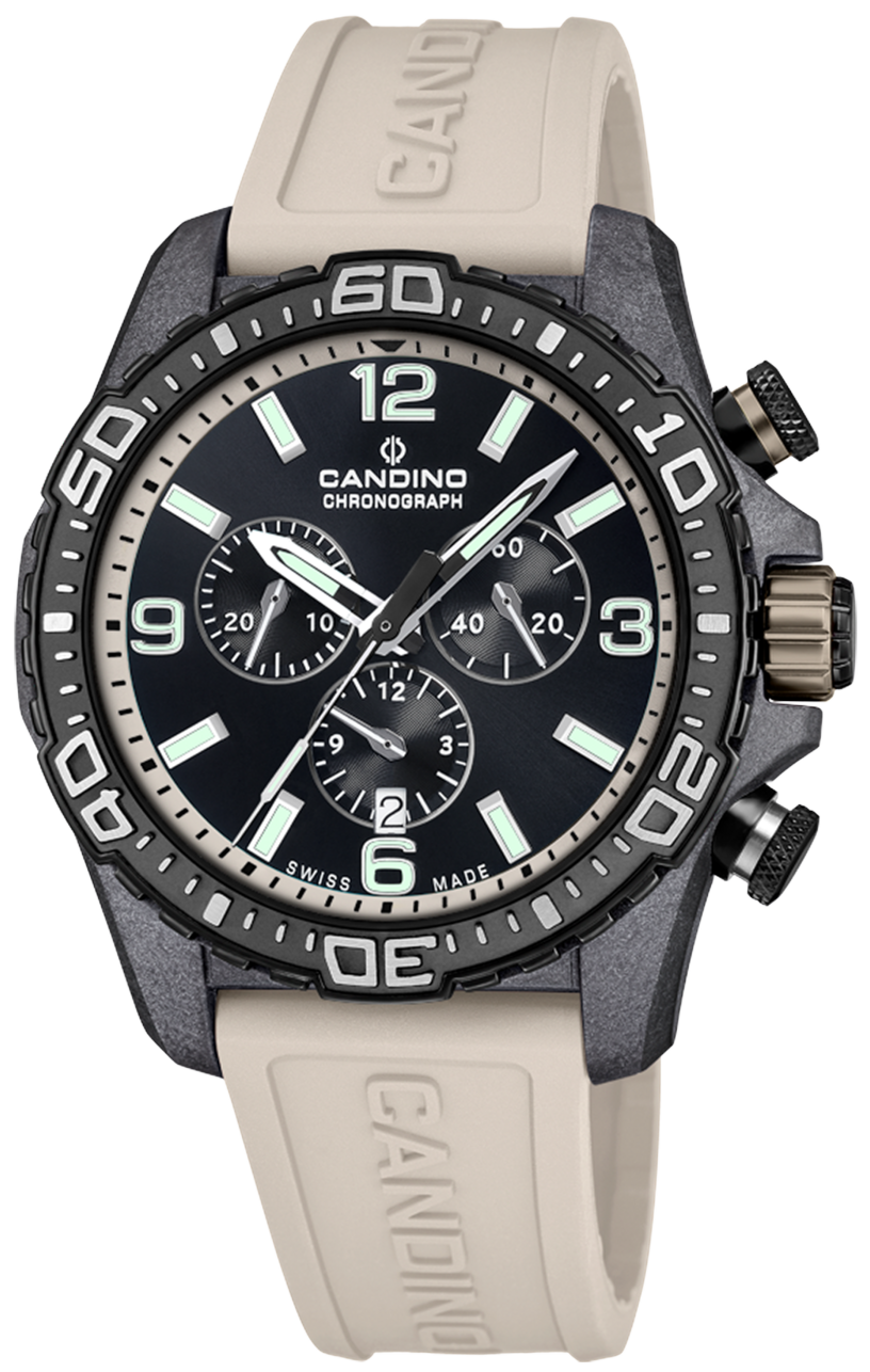 Мужские часы Candino Chronos C4779/1 Мужские швейцарские часы, кварцевый механизм, карбон, 45 мм