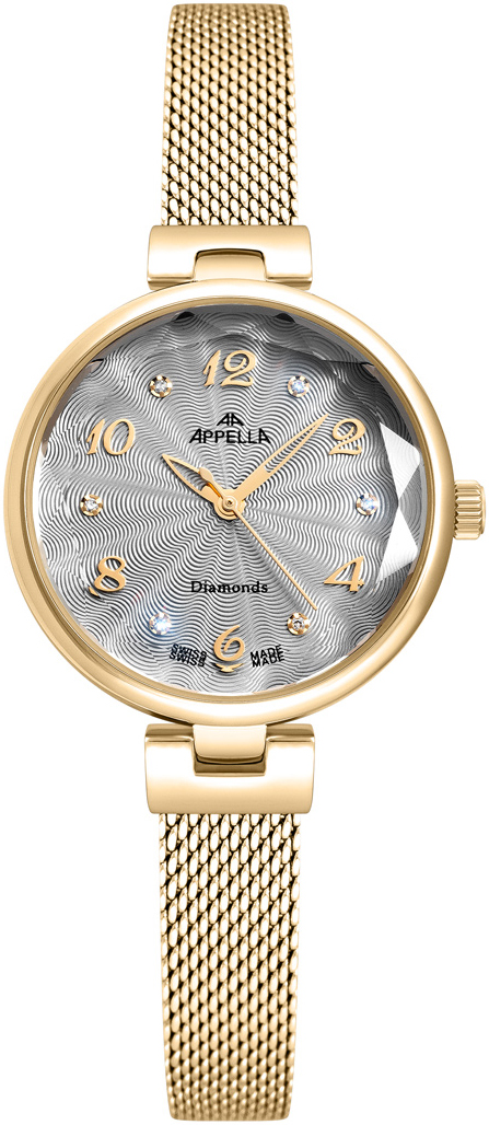 Женские часы Appella Diamond Band L50004.1177DQ Женские швейцарские часы, кварцевый механизм, сталь с покрытием, 30 мм