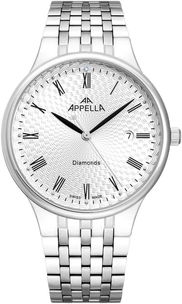 Мужские часы Appella Pairs with Diamonds L12002.5133DQ Мужские швейцарские часы, кварцевый механизм, сталь, 41 мм