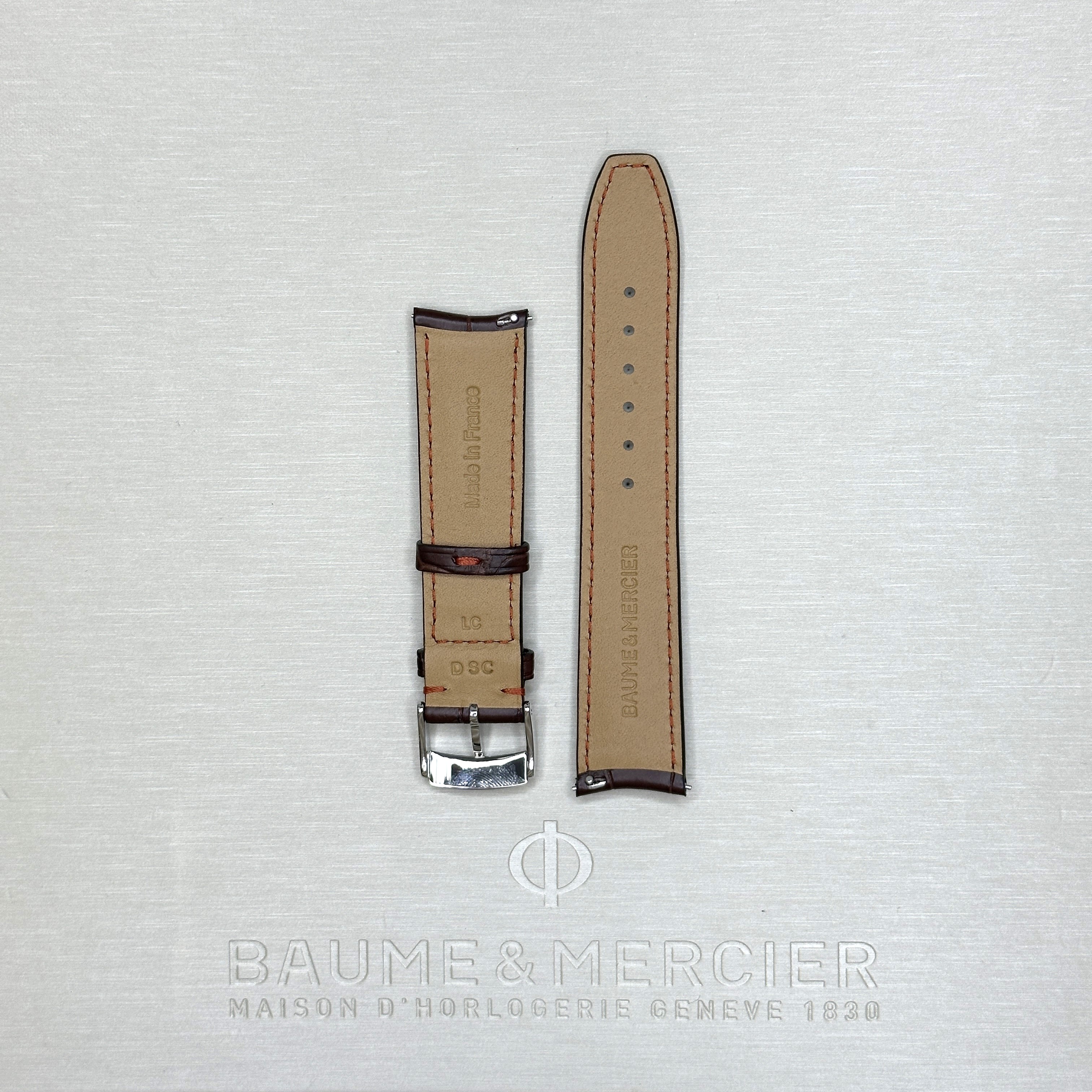 Ремешок для часов Baume & Mercier Clifton 20 мм с пряжкой,  аллигатор, оригинальный товар от производителя. Ремешок Baume & Mercier, оригинальный 20 на 18 мм
