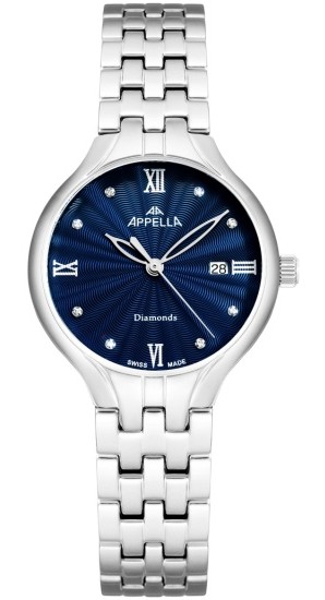 Женские часы Appella Diamond Band L50000.5185DQ Женские швейцарские часы, кварцевый механизм, сталь, 30 мм