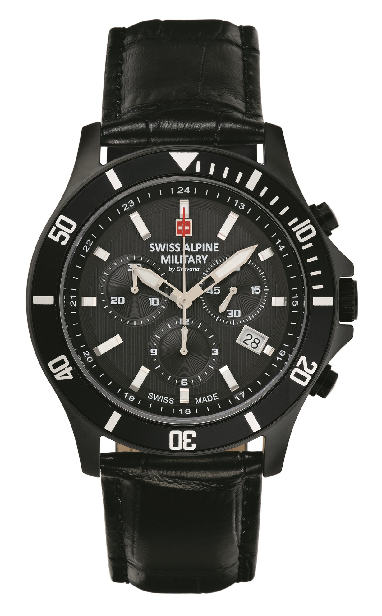 Мужские часы Swiss Alpine Military Challenger Chrono 7022.9577SAM  швейцарские часы, кварцевый механизм, сталь с покрытием, 42 мм