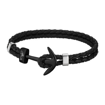 Urban Man Браслет(LS1832-2/6) Мужской кожаный браслет Lotus с застежкой в виде якоря черного цвета и вставками из стали