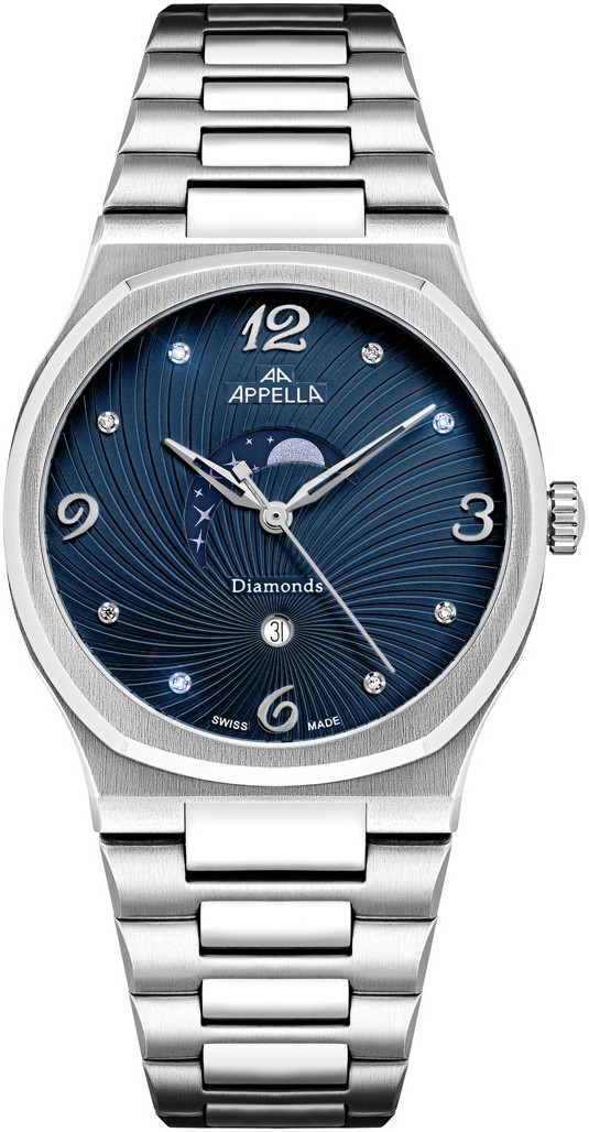 Женские часы Appella Moonface L32006.5175QD Женские швейцарские часы, кварцевый механизм, сталь, 36,5 мм
