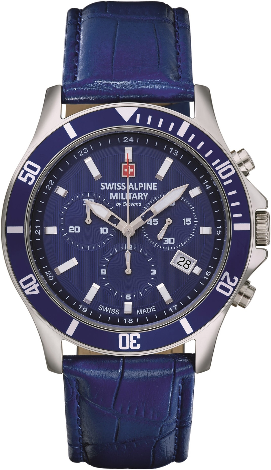 Мужские часы Swiss Alpine Military Challenger Chrono 7022.9535SAM Мужские швейцарские часы, кварцевый механизм, сталь, 42 мм