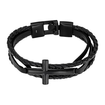 Men in Black Браслет(LS2380-2/1) Мужской браслет Lotus из стали с черным покрытием, крестом и вставками из кожи