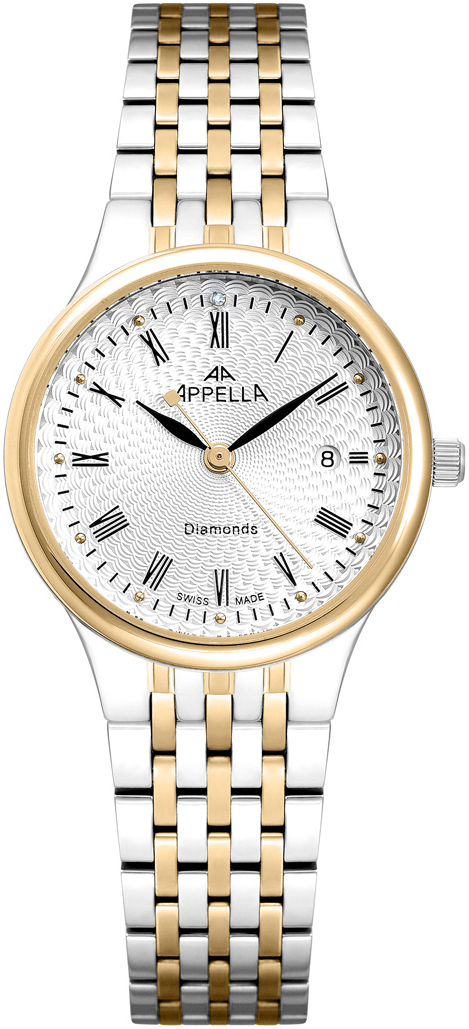 Женские часы Appella Pairs with Diamonds L32002.2133DQ Женские швейцарские часы, кварцевый механизм, сталь с покрытием, 30 мм