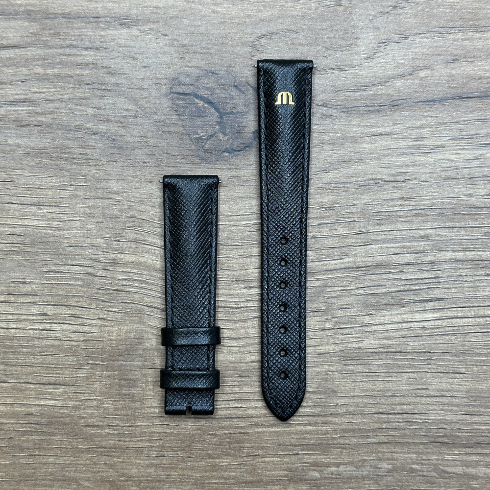 Ремешок для часов Maurice Lacroix из кожи теленка с тиснением, черный, 16/14 мм Подходит для часов  ML1094 Кожаные ремешки - стильные, надёжные и долговечные, способные составить достойную пару часам со стальным корпусом или часам из титана. Аксессуары из кожи не рекомендуется использовать в воде. У нас присутствуют только высококачественные материалы и оригинальный товар от производителя. Для часов Морис Лакруа ML1094 и др...
